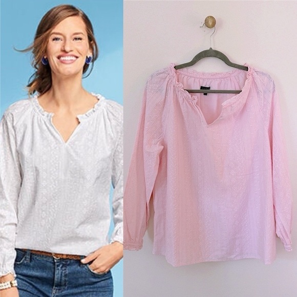 Talbots Tops - NWOT Talbots Embroidered feminine floral detail top ruched v-neck pink size L